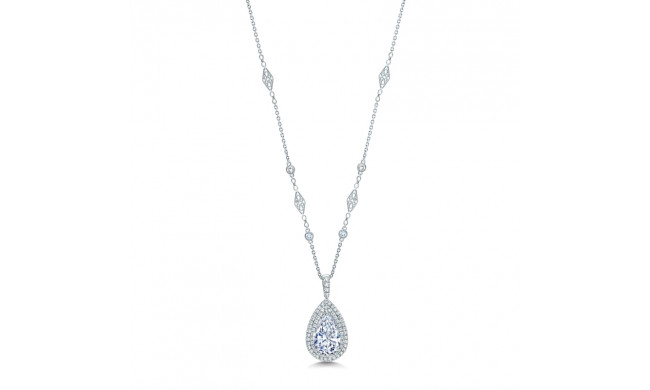 Uneek Double Halo Pear-Shaped Diamond Pendant with Filigree and Bezel Accent Chain - LVN694DPS