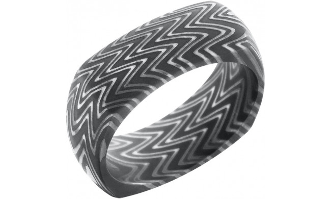 Lashbrook Black & White Damascus Steel 8mm Men's Wedding Band - D8DSQZEBRA+ACID