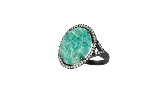 Meira T Black Rhodium Amazonite and Diamond Cocktail Ring