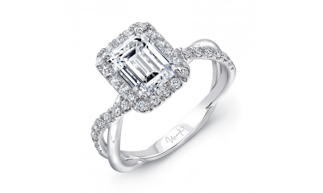 Uneek Emerald-Cut Diamond Halo Engagement Ring with Infinity-Style Crisscross Shank - SM817EM-7.5X5.5EM