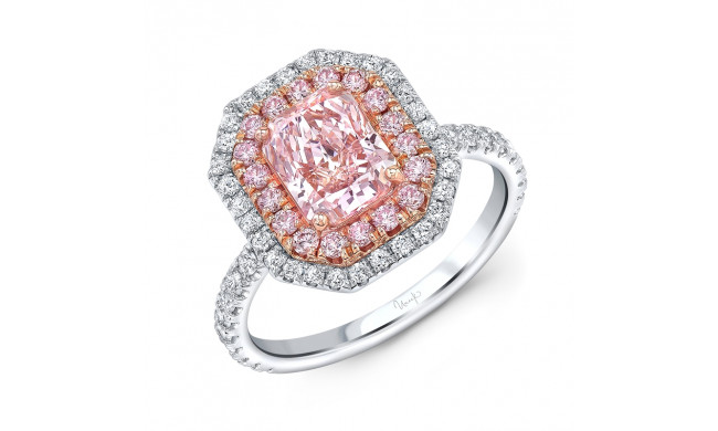 Uneek Radiant Fancy Pink Diamond Engagement Ring - R044U