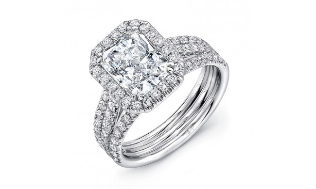 Uneek Radiant Diamond Halo Engagement Ring with Pave Triple Shank - LVS871RAD