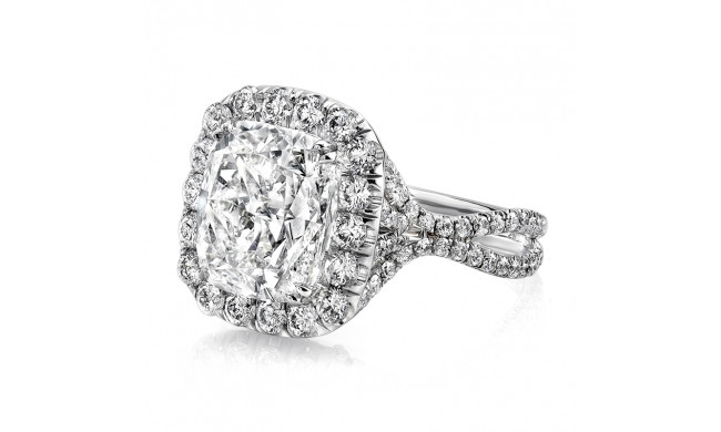 Uneek 6-Carat Cushion-Cut Diamond Halo Engagement Ring with Pave Silhouette Double Shank - LVS957