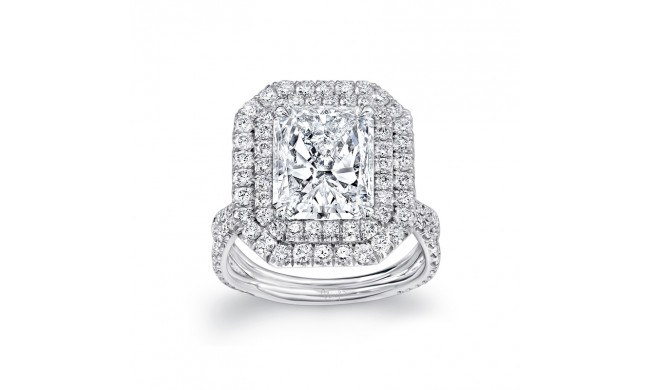 Uneek 4-Carat Radiant-Cut Diamond Engagement Ring with Dreamy Double Halo and Pave Silhouette Double Shank - LVS954