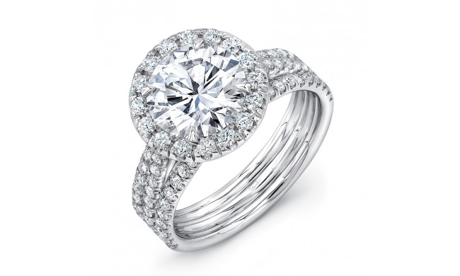 Uneek Round Diamond Halo Engagement Ring with Pave Triple Shank - LVS871RD-2CT