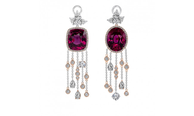 Uneek HeartStrings Earrings with Asymmetrical Oval-Cushion Rhodolite Garnet and Diamond - LVE942