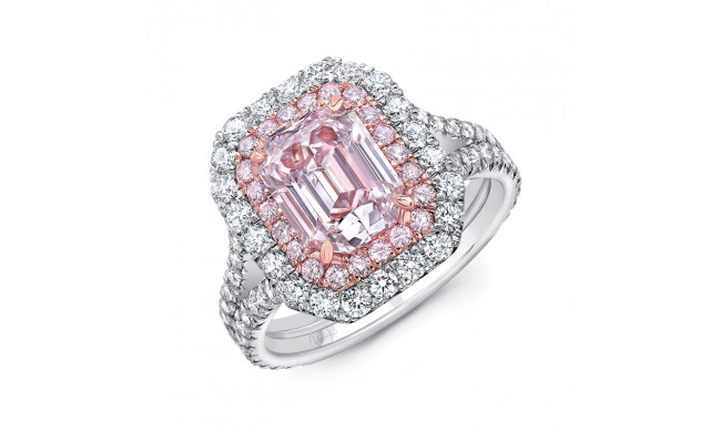 Uneek Emerald Cut Light Pink Diamond Engagement Ring VS2 GIA Certified with Pink Purple Diamonds and Round White Diamonds Side Stones - LVS3168EMDD