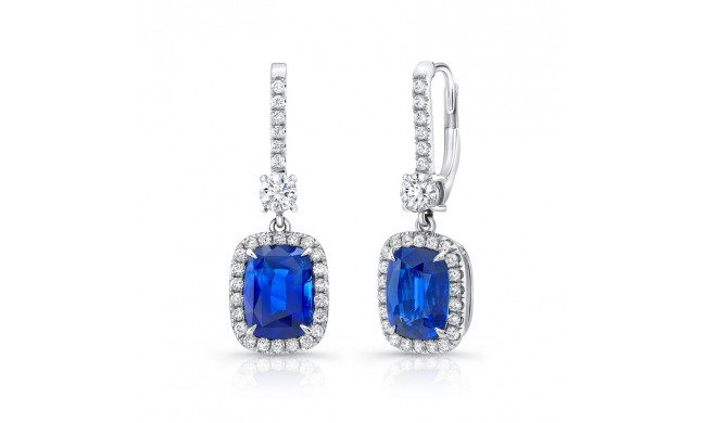 Uneek Cushion-Cut Blue Sapphire Dangle Earrings with Smaller Sapphire Accents - LVE930CUBS