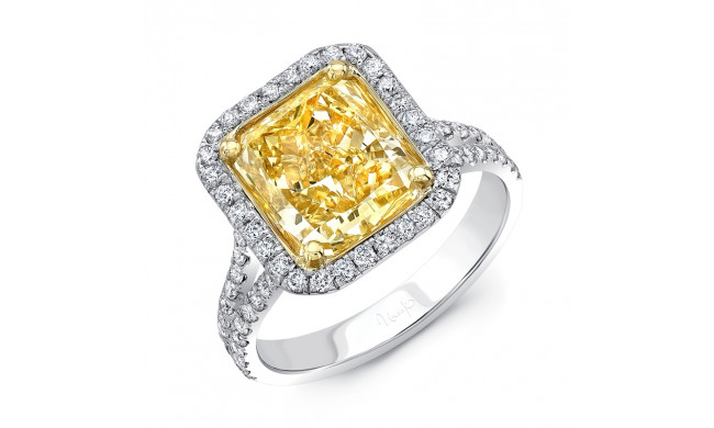 Uneek 4-Carat Radiant-Cut Fancy Intense Yellow Diamond Halo Ring with Split Shank - LVS1026RADFY