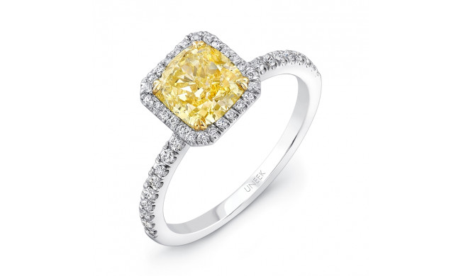 Uneek 3-Carat Radiant-Cut Fancy Yellow Diamond Halo Engagement Ring - LVS822