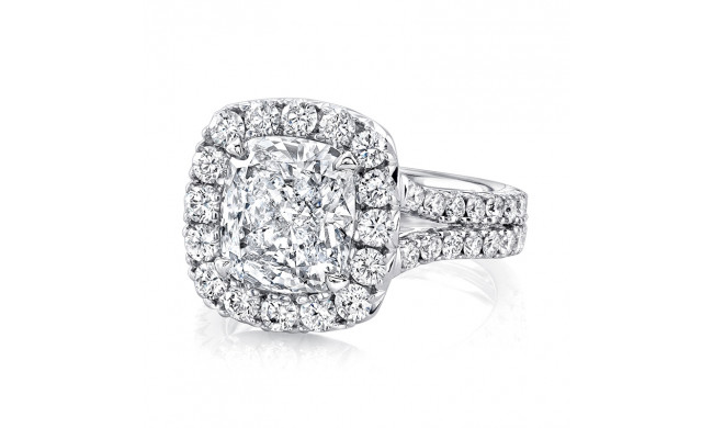 Uneek 3-Carat Cushion-Cut Diamond Halo Ring with French Pave Halo and Double Shank - LVS953