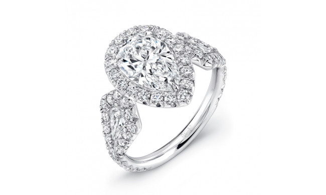 Uneek Pear-Center Three-Stone Engagement Ring with Pave Halo - LVS839