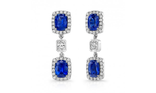 Uneek Cushion-Cut Blue Sapphire Earrings with Radiant Diamond Accents - LVE689CU