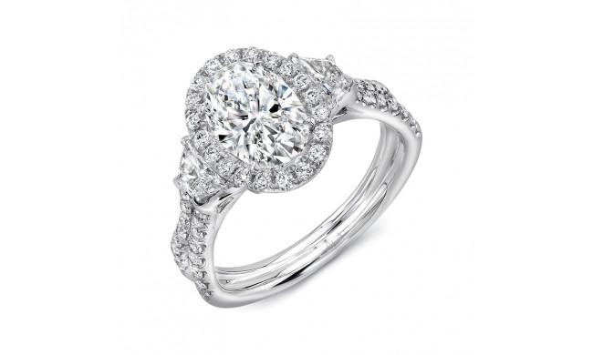 Uneek Sophistication Ring: 3-Carat Oval-Center Three-Stone Engagement Ring with Pave Double Shank - LVS983OV