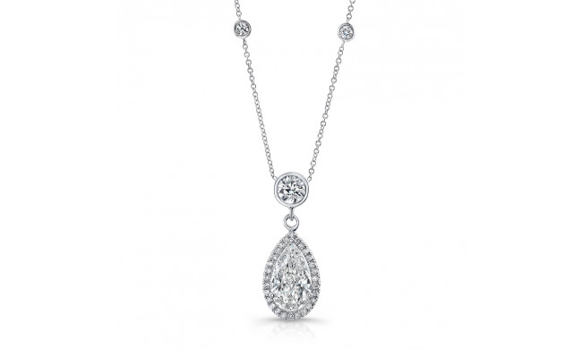 Uneek Pear-Shaped Diamond Halo Pendant Necklace with Round Diamond Accents - LVN676