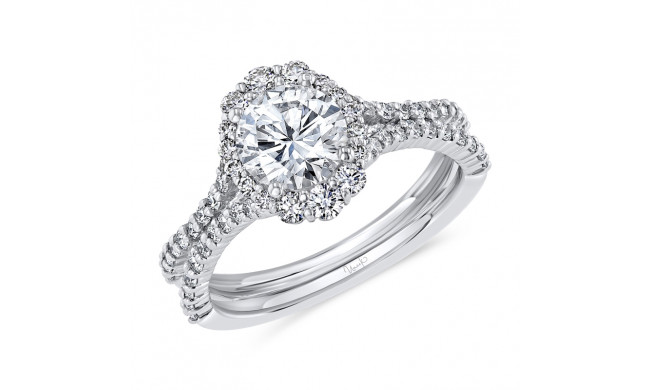 Uneek Petals Design Round Diamond Engagement Ring with Silhouette Pave Diamond Shank - LVS1028-6.5RD