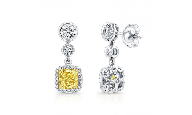 Uneek Radiant-Cut Yellow Diamond Halo Dangle Earrings - LVE304