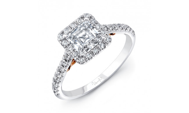 Uneek Fiorire Princess-Cut Diamond Engagement Ring with Square Halo and Pave Shank - A101PRWR-5.5PC