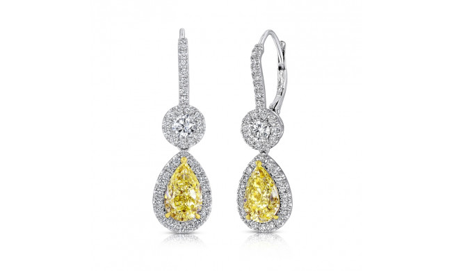 Uneek Pear-Shaped Fancy Yellow Diamond Dangle Earrings with Accent Round Diamonds - LVE928PSFY