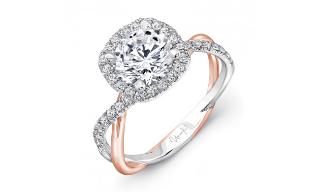 Uneek Round-Diamond-on-Cushion-Halo Engagement Ring with Two-Tone Infinity-Style Crisscross Shank - SM817CUWR-6.5RD