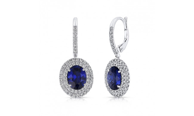 Uneek Oval Blue Sapphire Drop Earrings with Diamond Double Halos - LVE696DOVBS