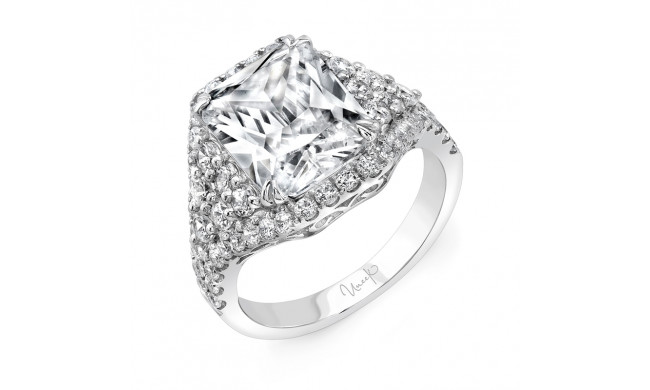 Uneek 4-Carat Radiant-Cut Diamond Three-Stone Illusion Engagement Ring with Trillion-Shaped Side Clusters - SM833W-11X9RAD