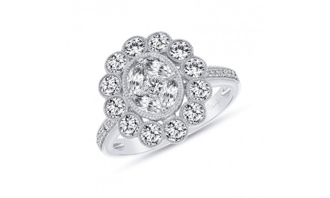 Uneek Petals Design Cluster Diamond Center Ring with Pave Diamond Shank - LVRD2554W