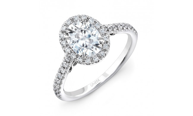 Uneek Fiorire Oval Diamond Halo Engagement Ring with Pave Shank and Under-the-Head Filigree - A101W-8X6OV