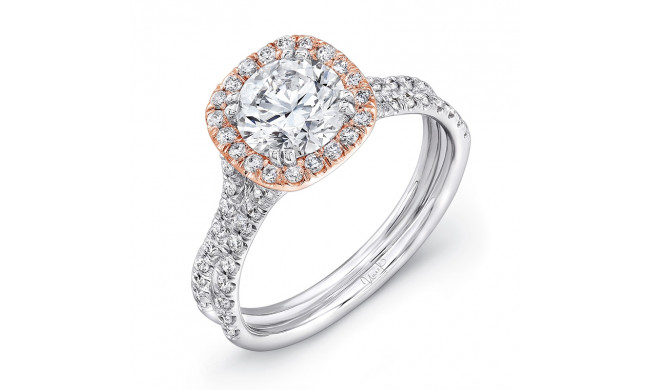 Uneek Round Diamond Engagement Ring with Cushion-Shaped Halo and Pave Double Shank - LVS898R-6.5RD