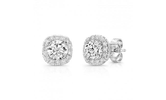 Uneek Round Diamond Stud Earrings with Cushion-Shaped Halos - LVE898W-5.0RD