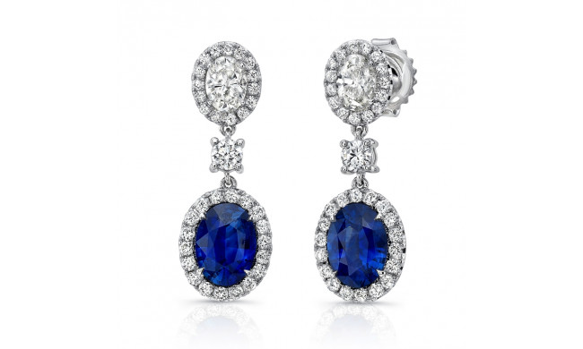 Uneek Oval Blue Sapphire and Oval Diamond Dangle Earrings - LVE932OVBS