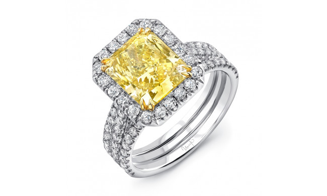 Uneek Radiant Fancy Yellow Diamond Halo Engagement Ring with Pave Triple Shank - LVS871RADFY