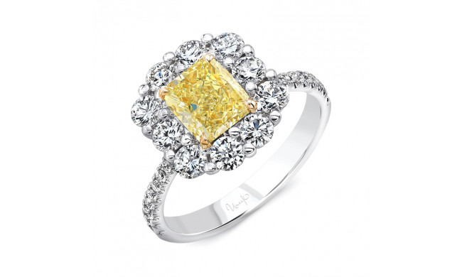 Uneek Radiant-Cut Yellow Diamond Engagement Ring with Floral-Inspired Shared-Prong Halo - LVS1015RADFY