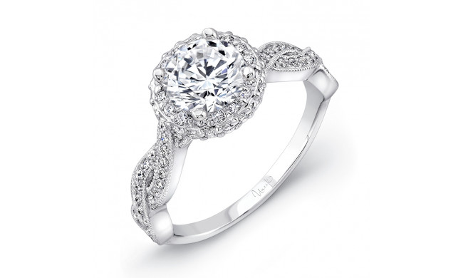 Uneek Round Diamond Engament Ring with Round Two-Sided Pave Halo and Milgrain-Trimmed Crisscross Upper Shank - USM032RD-6.5RD