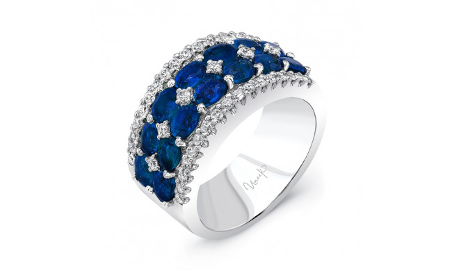 Uneek Two-Row Oval Blue Sapphire Band with Diamond Accents and Edging - LVBLG0883S