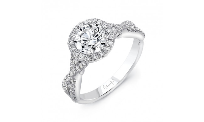 Uneek Primavera Round Diamond Halo Engagement Ring with Pave Crisscross Shank and Under-the-Head Filigree - A108RDW-6.5RD