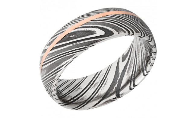 Lashbrook Black Rose & White Damascus Steel 8mm Men's Wedding Band - D8D11OCWOODGRAIN_14KR+ACID