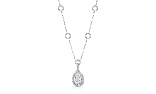 Uneek Pear-Shaped Diamond Pendant Necklace with Milgrain-Lined Teardrop Halo and Round Pave Links - LVN224
