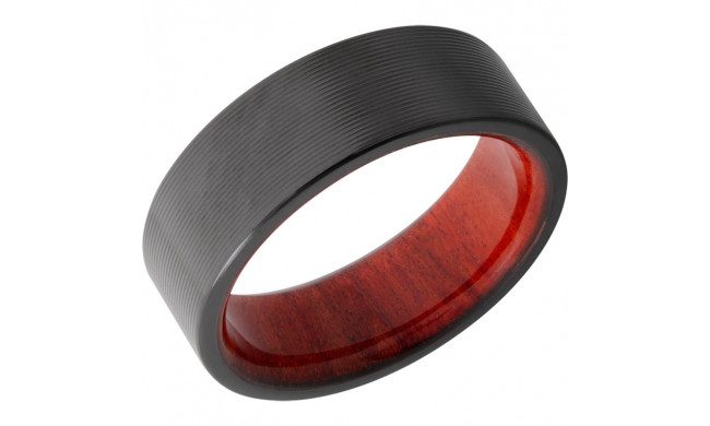 Lashbrook Black Zirconium Hardwood 8mm Men's Wedding Band - HWSLEEVEZ8FR_REDHEART+MACHINE+FINISH