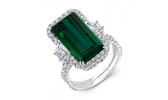 Uneek Cushion Cut Green Indicolite Tourmaline Engagement Ring - R012TRU