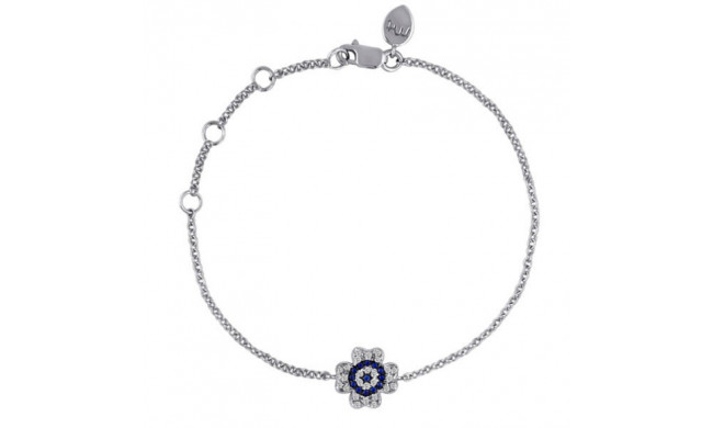 Meira T 14k White Gold Evil Eye Sapphire and Diamond Flower Bracelet