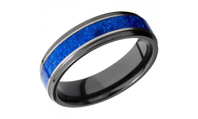 Lashbrook Black Zirconium 6mm Men's Wedding Band - Z6FGE13_LAPIS+SILVER+SATIN_POLISH