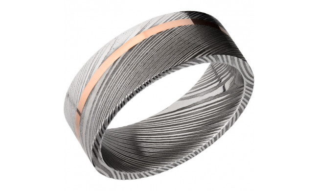 Lashbrook Black Rose & White Damascus Steel 8mm Men's Wedding Band - D8F11ANGLED_14KR+ACID_POLISH