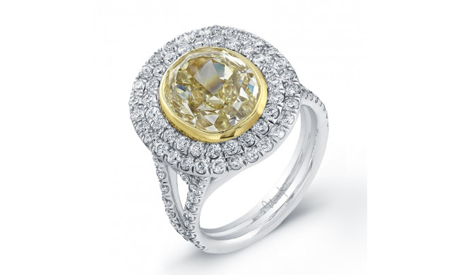 Uneek Oval Yellow Diamond Double Halo Engagement Ring - LVS648