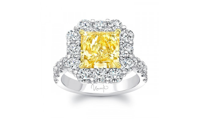 Uneek Cushion-Cut Yellow Diamond Ring with Scallop-Style Square Halo - LVS935