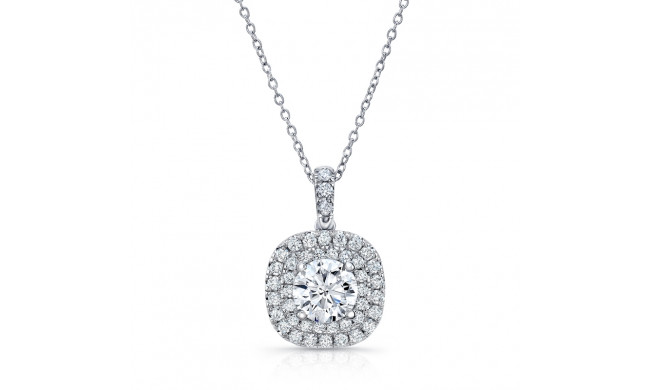 Uneek Round Diamond Pendant with Dreamy Cushion-Shaped Double Halo - LVN923W-5.0RD