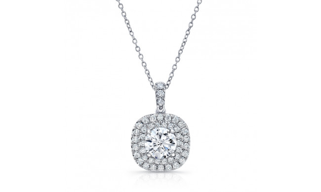 Uneek Round Diamond Pendant with Dreamy Cushion-Shaped Double Halo - LVN923W-5.0RD