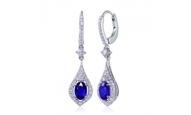 Uneek Oval Blue Sapphire Dangle Earrings with Teardrop-Shaped Pave Diamond Halos - LVEMT2006S