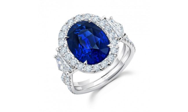 Uneek Oval Royal Blue Sapphire Ring with Epaulettes Diamond Sidestones and Silhouette Pave Shank - LVS1033OVBS