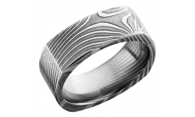 Lashbrook Black & White Damascus Steel 8mm Men's Wedding Band - D8FSQFLATTWIST+POLISH